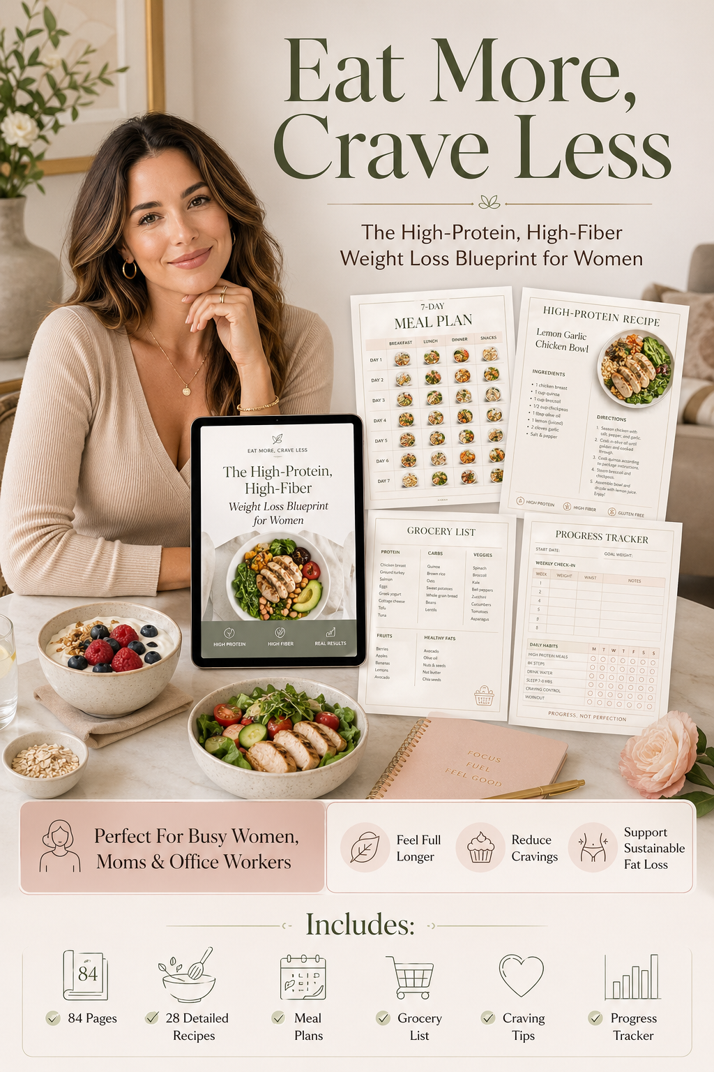 Eat More, Crave Less: Lose Weight Without Hunger, Guilt, or Strict Rules (28 Recipes + 21-Day Plan)