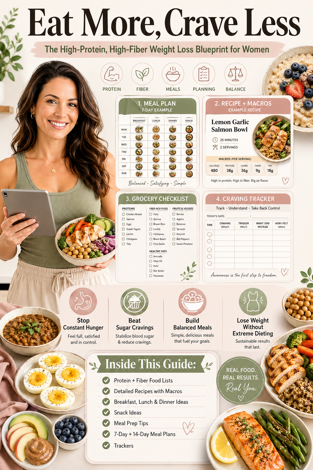Eat More, Crave Less: Lose Weight Without Hunger, Guilt, or Strict Rules (28 Recipes + 21-Day Plan)