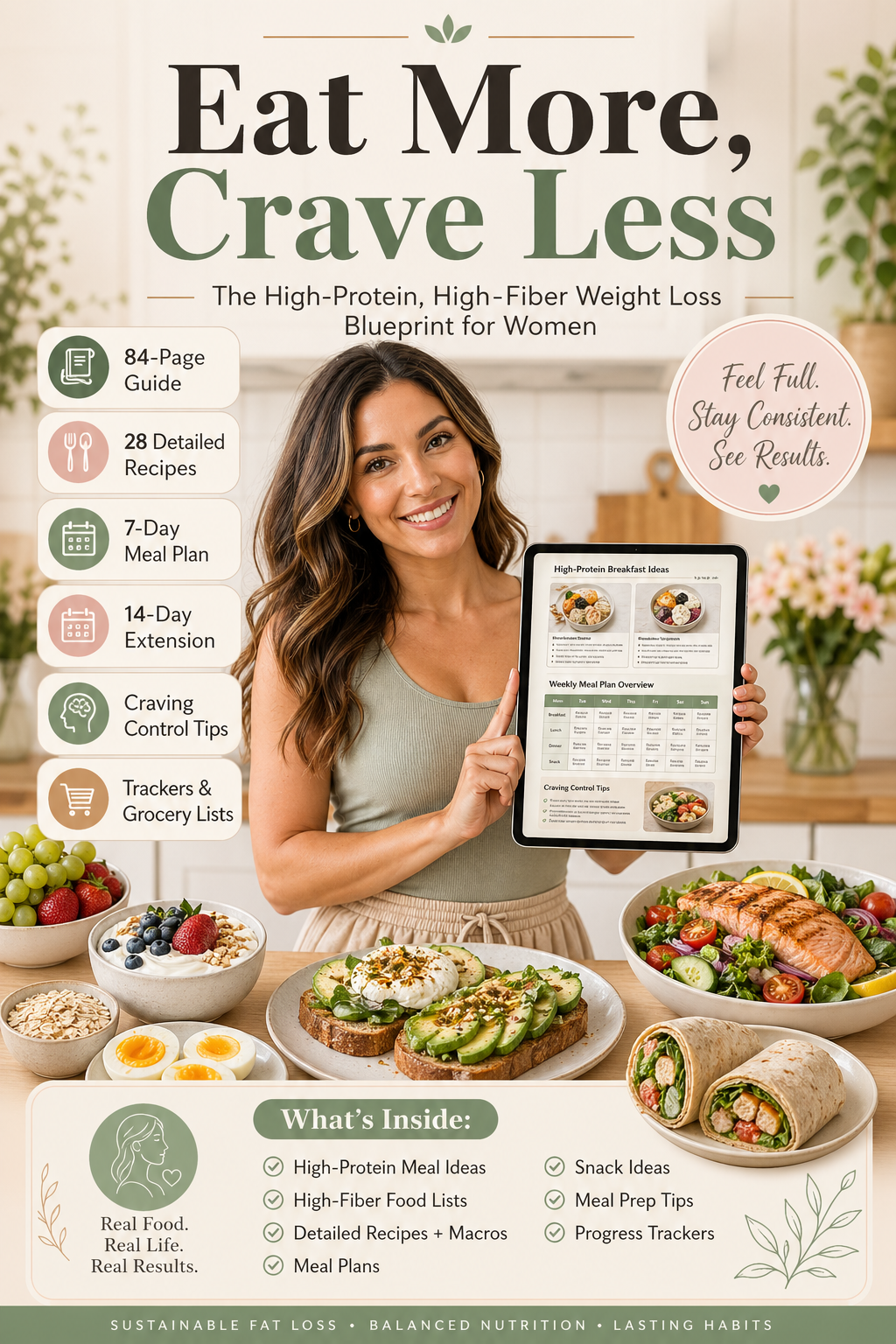 Eat More, Crave Less: Lose Weight Without Hunger, Guilt, or Strict Rules (28 Recipes + 21-Day Plan)