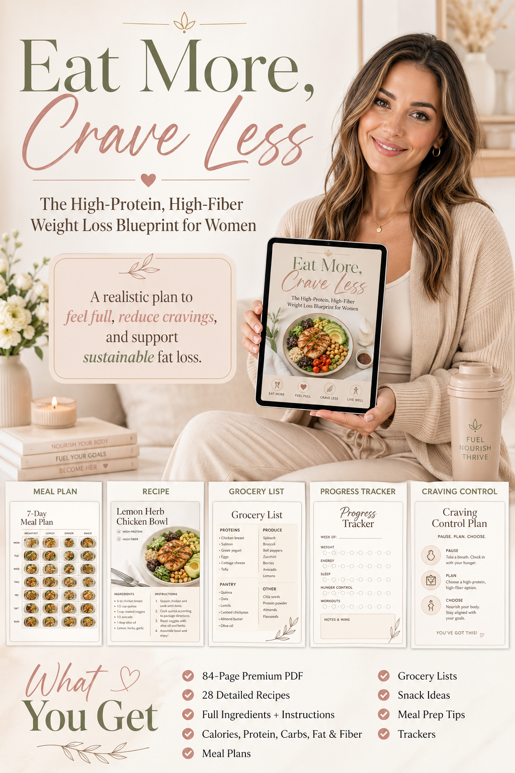 Eat More, Crave Less: Lose Weight Without Hunger, Guilt, or Strict Rules (28 Recipes + 21-Day Plan)