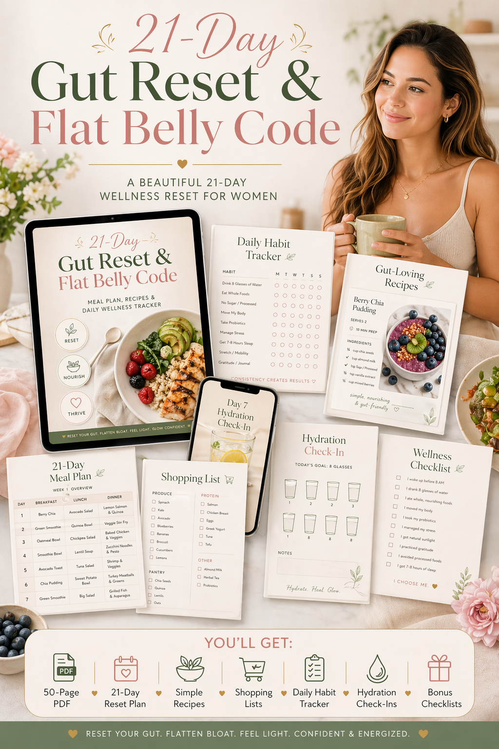 The 21-Day Gut Reset for Women — Calm the Bloat, Simplify Your Meals & Feel Light Without Dieting