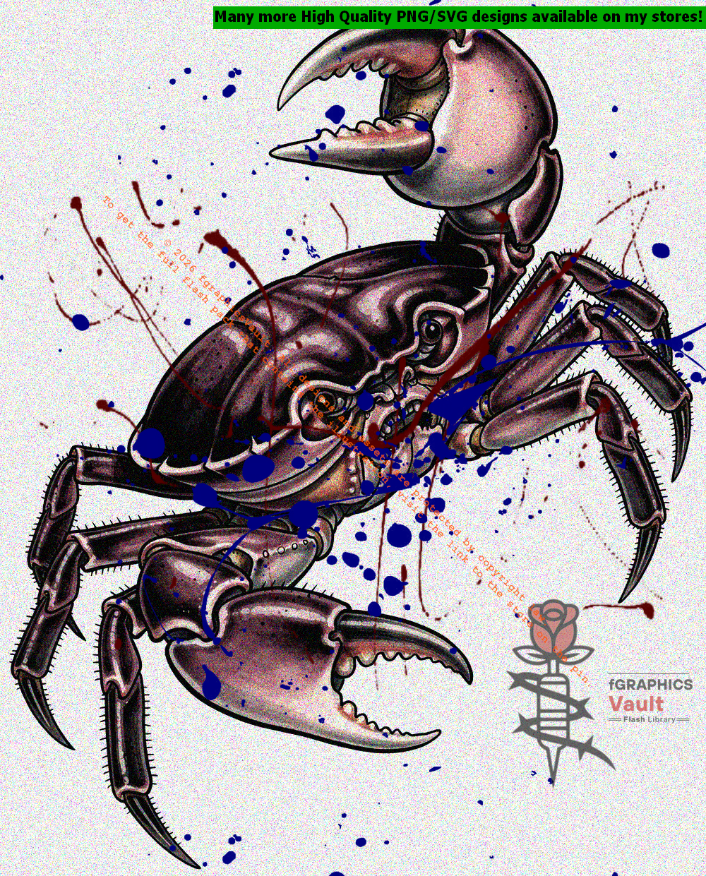 Japanese samurai crab tattoo reference with ocean wave elements