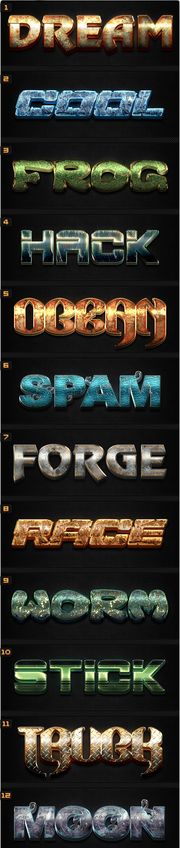 12 3D Text Effects, Styles and Actions for Photoshop