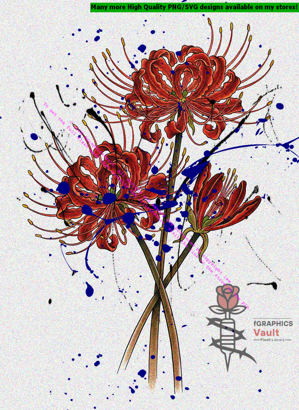 Japanese Higanbana floral flash design for tattoo artists and illustrators