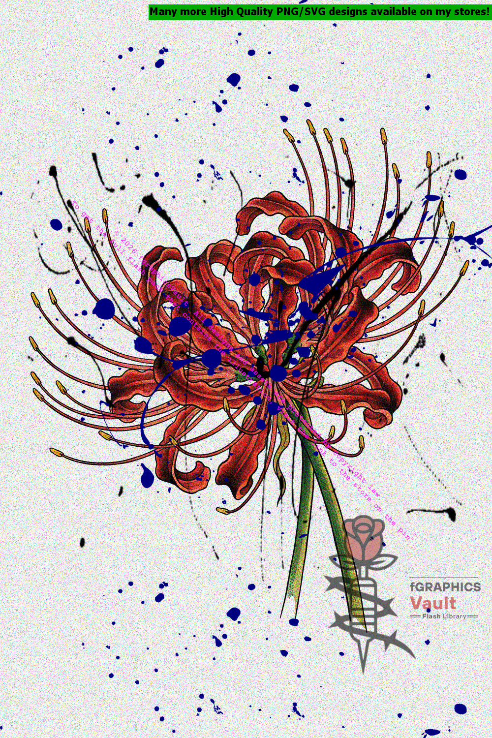 Premium Japanese flower tattoo flash featuring detailed spider lily blooms