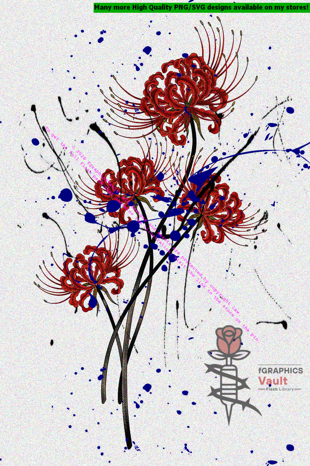Traditional Japanese Red Spider Lily composition reference artwork1