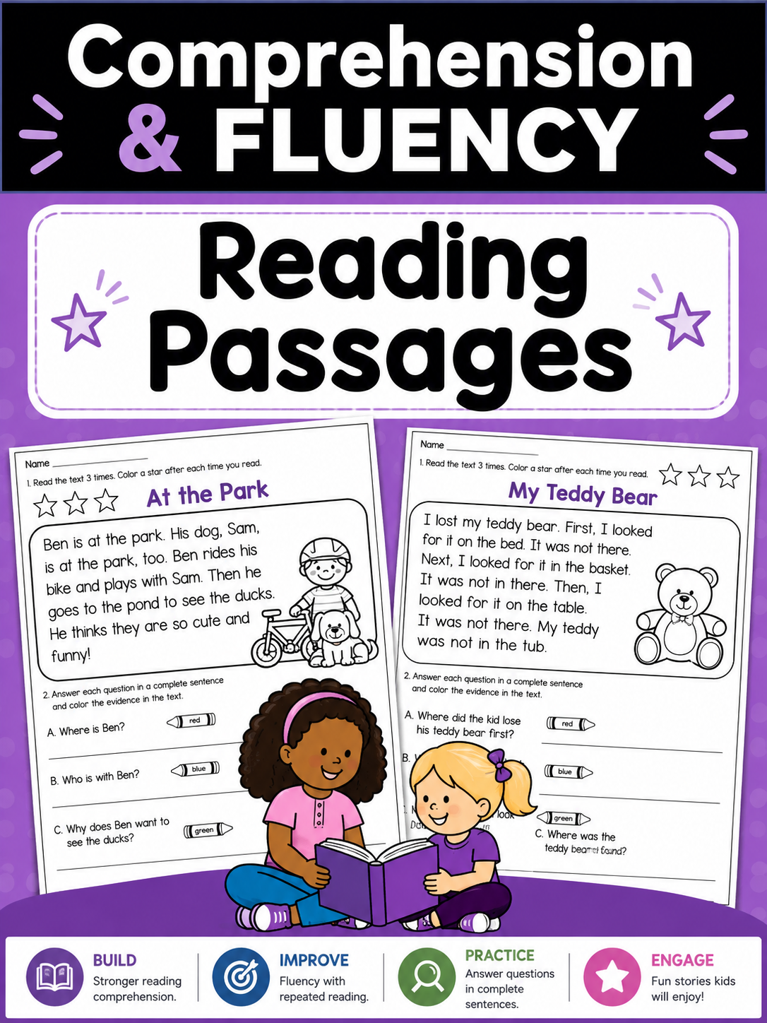 1st Grade Reading Comprehension Passages with Questions | Print & Digital Activities