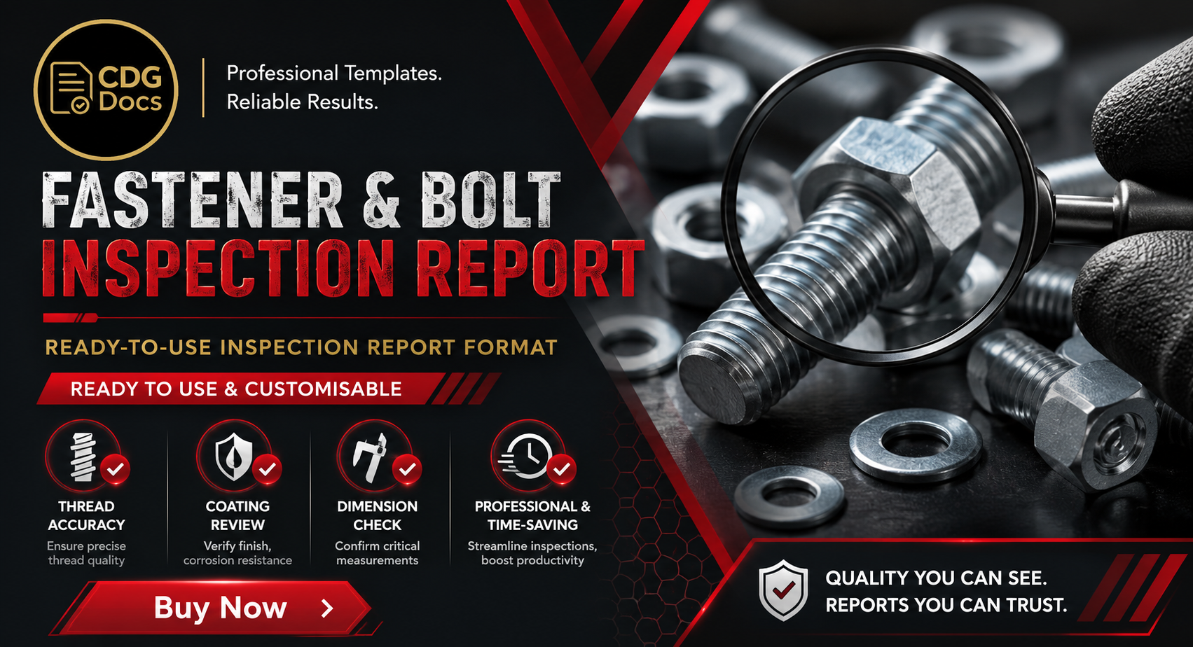 Fastener Bolt Inspection Report Template | Screw Nut Quality Checklist ...