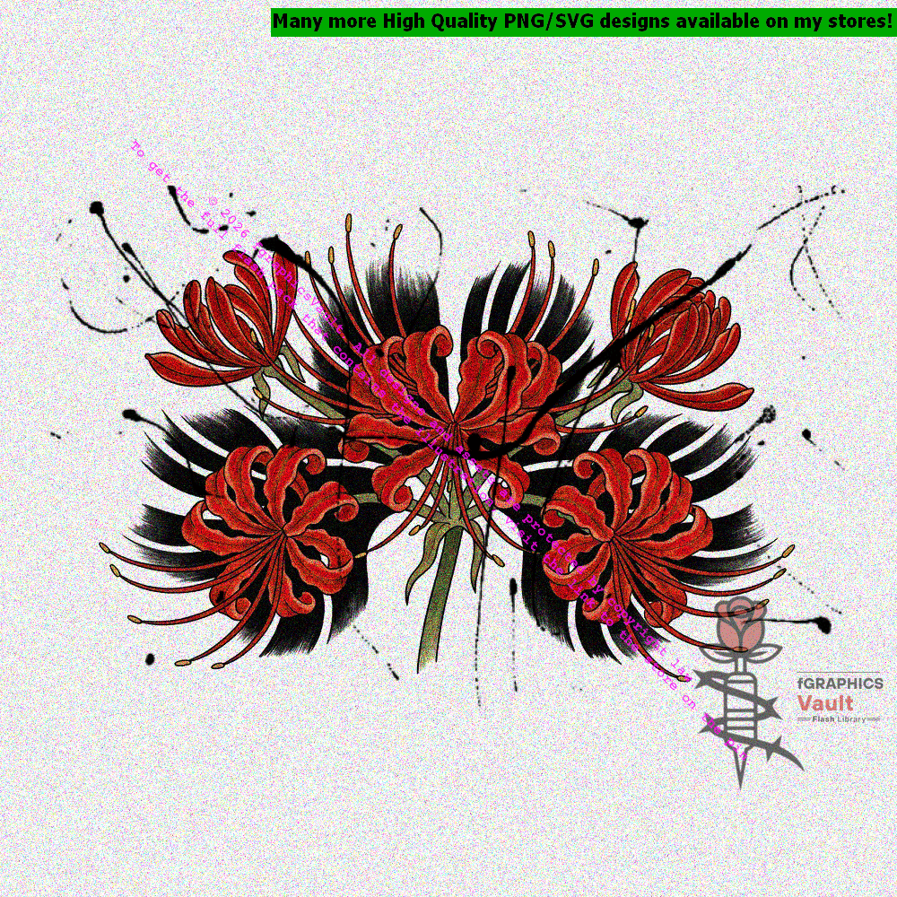 Japanese floral tattoo flash featuring Higanbana bloom