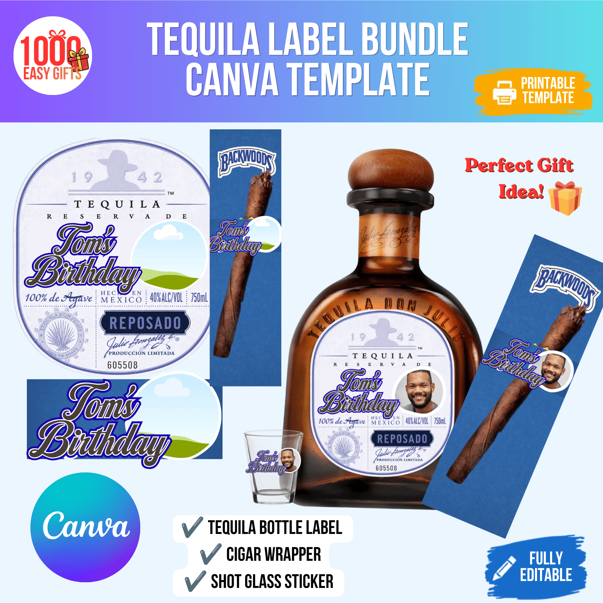 Tequila Label Bundle Canva Template, Birthday Label, Cigar Wrapper ...