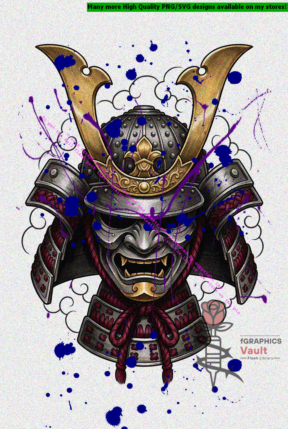 Japanese warrior armor motif featuring traditional kabuto silhouette