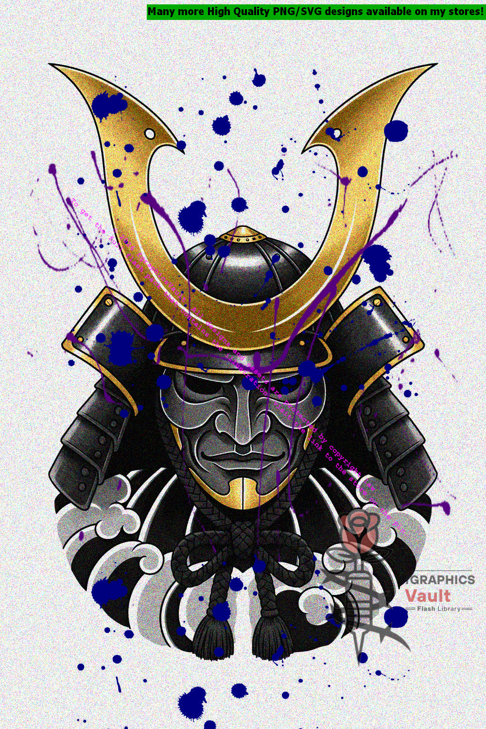 Samurai battle helmet flash artwork created for large tattoo compositions