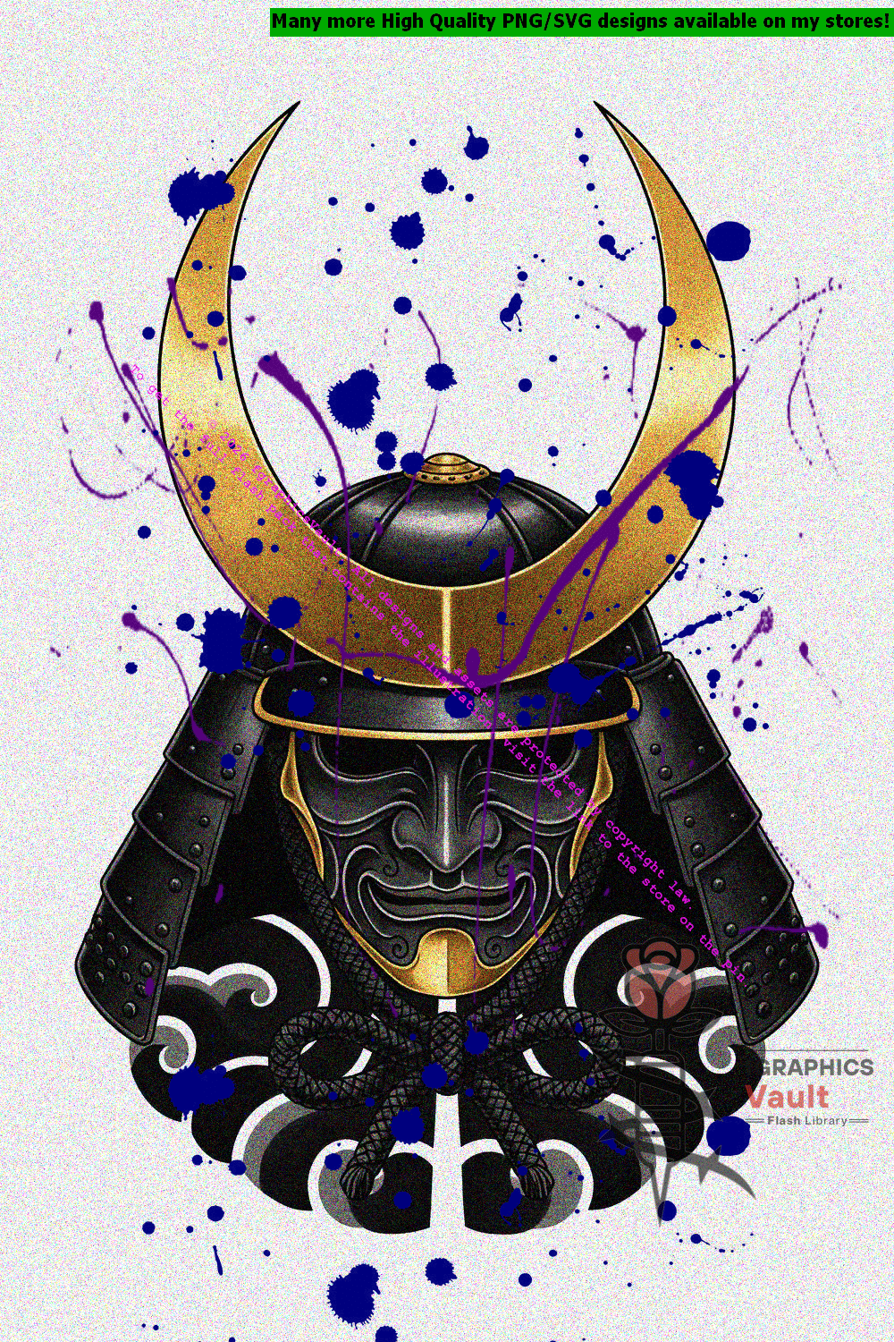 Feudal Japanese samurai armor helmet tattoo flash with warrior crest details