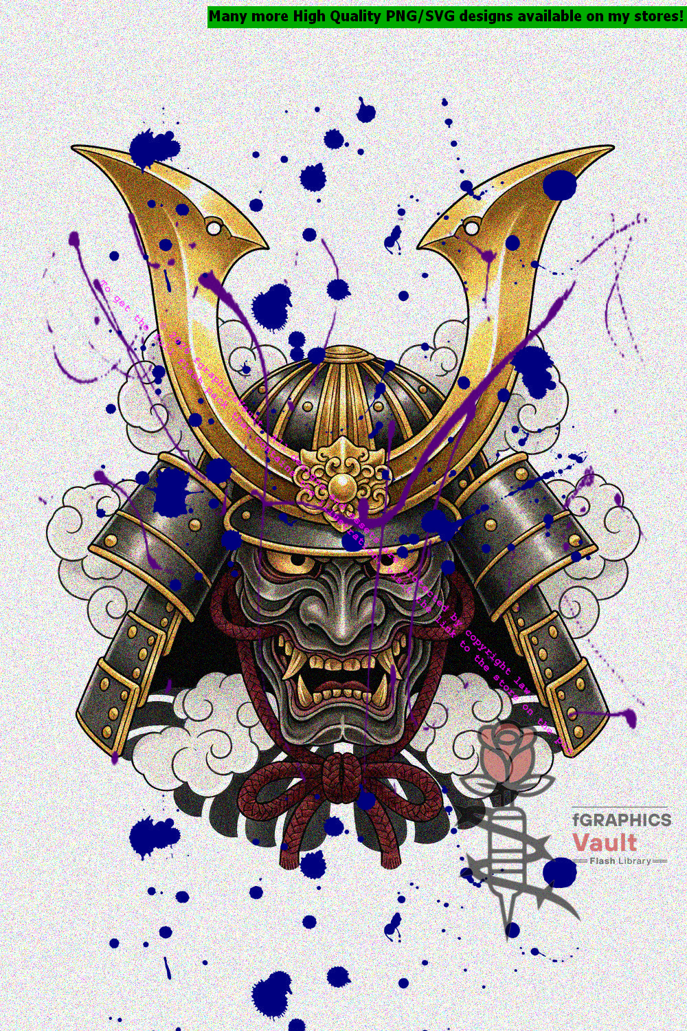 Japanese kabuto flash design created for sleeve and back piece layouts