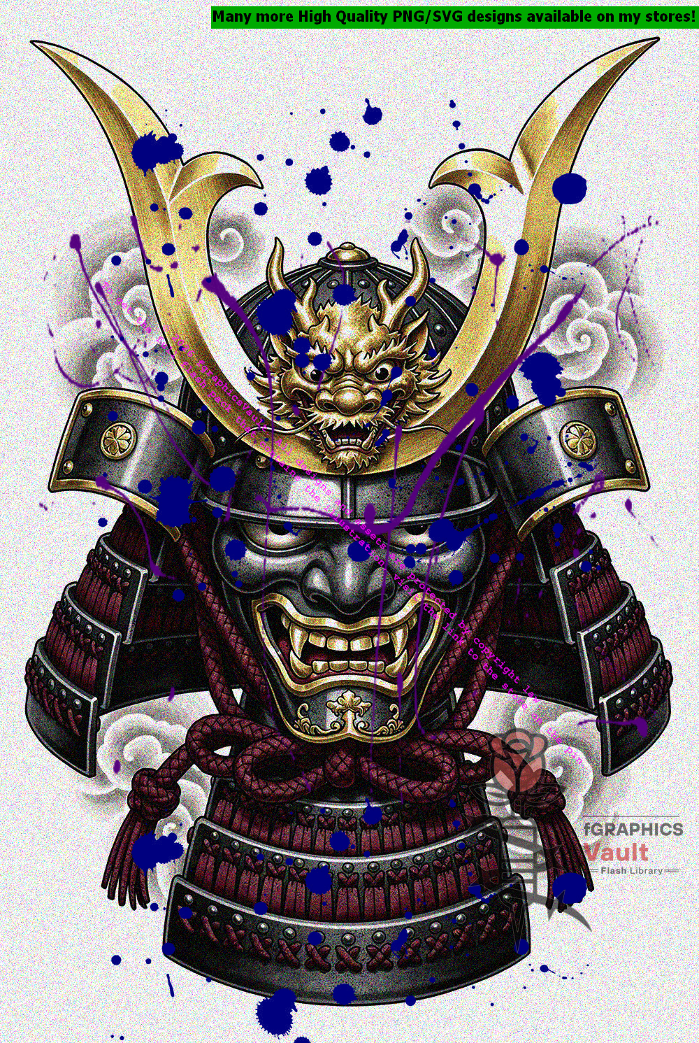 Japanese samurai helmet reference artwork for irezumi tattoo composition
