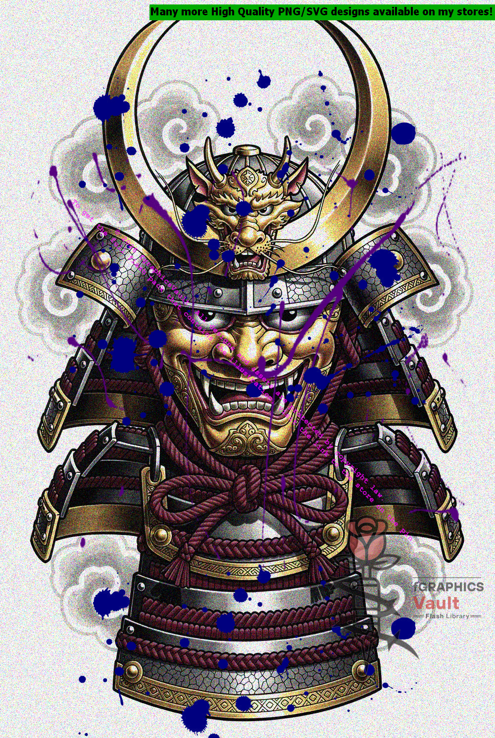 Traditional samurai kabuto tattoo flash design with ornate Japanese warrior crest