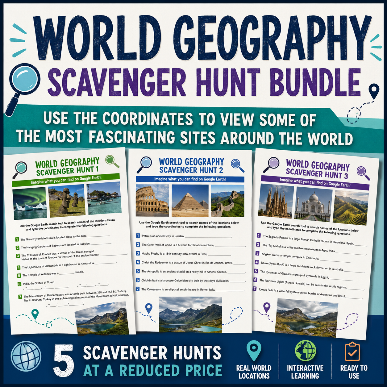 World Geography Scavenger Hunt Worksheets | Google Earth Exploration Activity