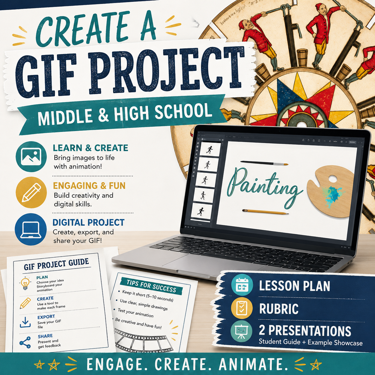 Middle & High School Art/Technology Project | GIF Animation Lesson Using Canva, Pixlr & PSD Files