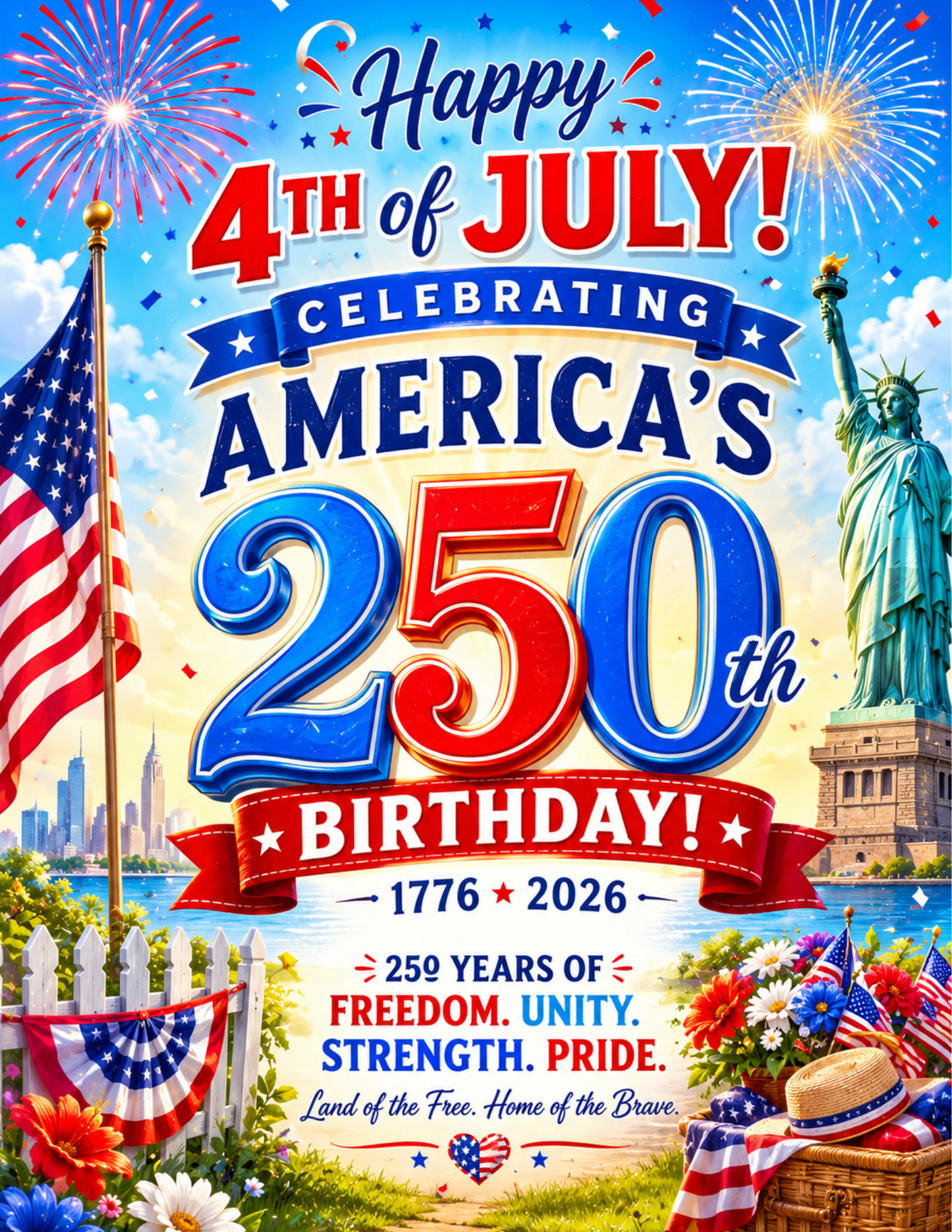 1776-2026 America's 250th Birthday Poster | 4th of July Freedom & Unity ...