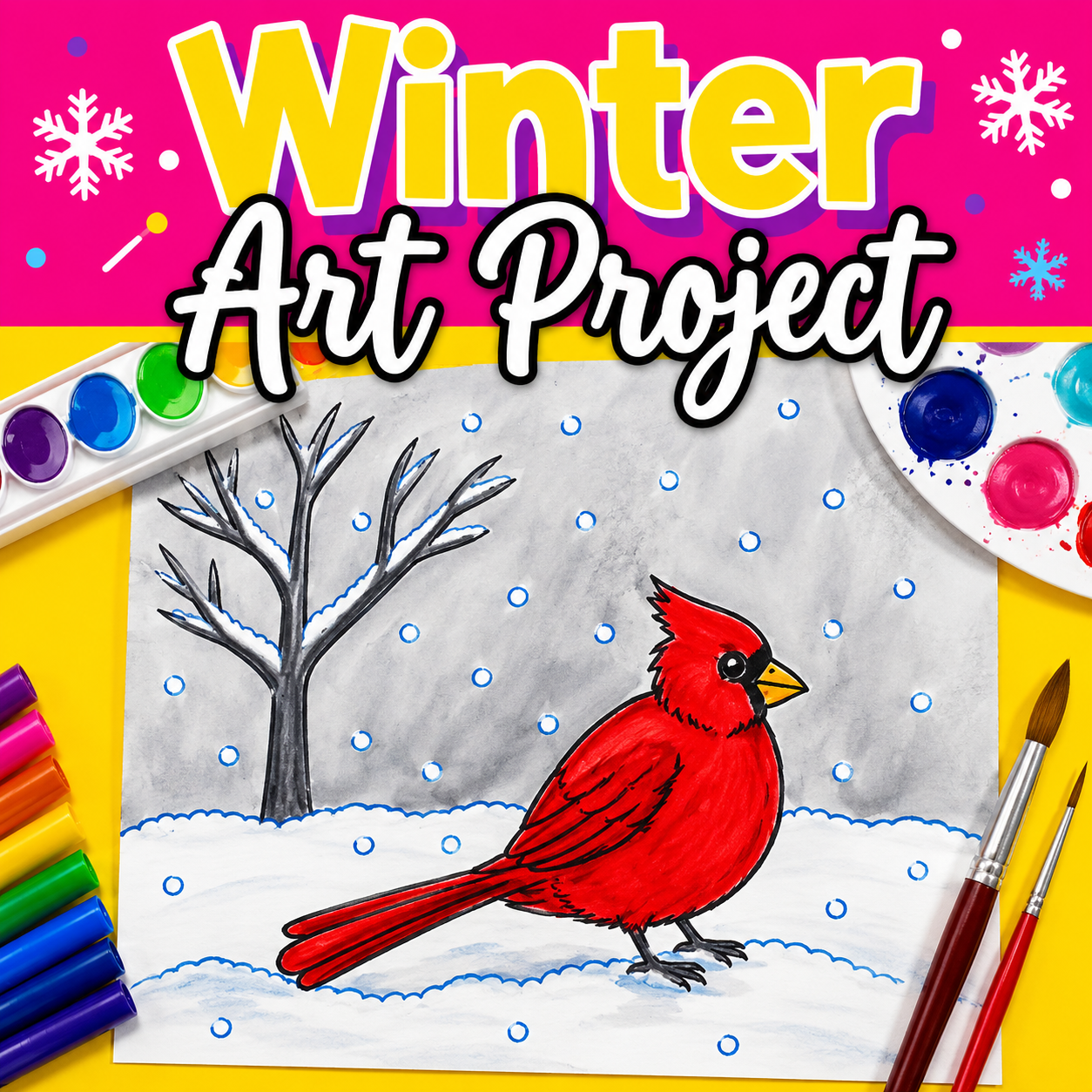 Winter Art Lesson | Cardinal Winter Art Project, Seasonal Art Activity & Winter Display