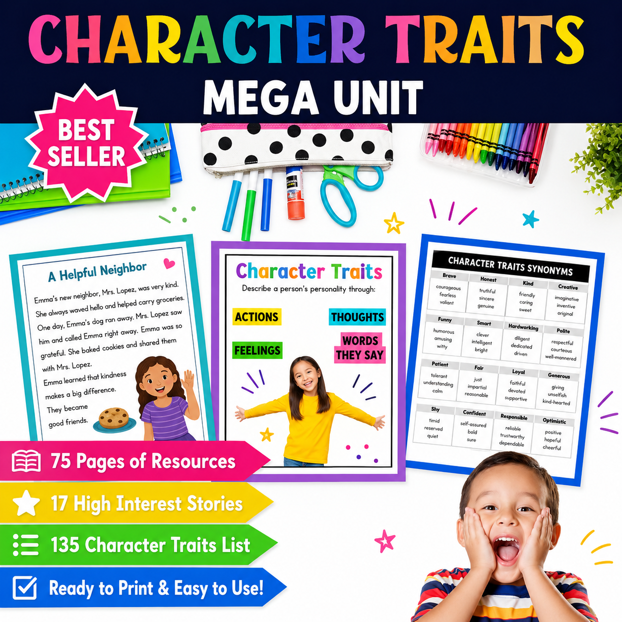 Character Traits Passages & Activities | Anchor Charts, Worksheets & Lists for Grades 2–3