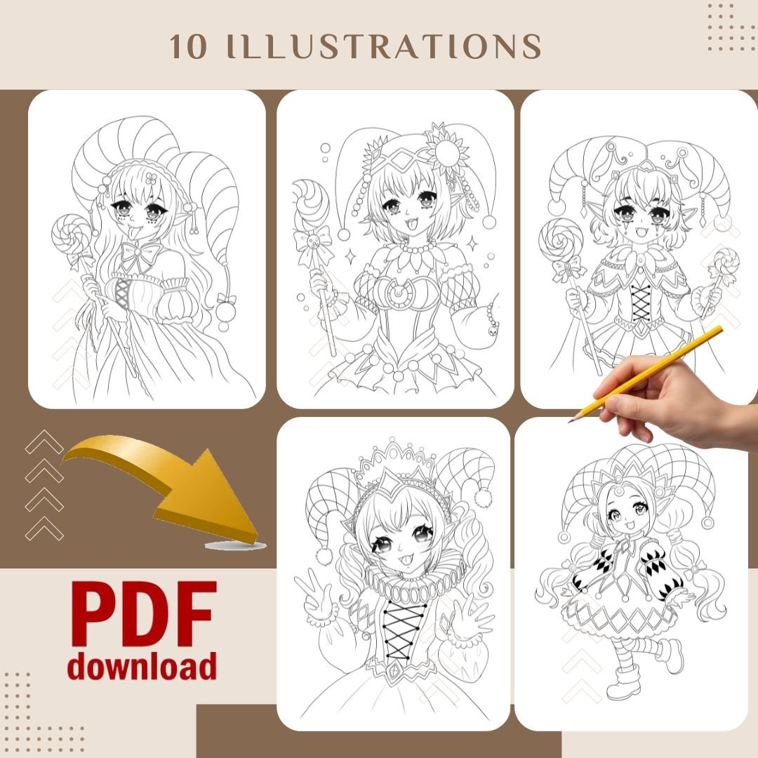 coloriage adulte fantasy  illustrations à colorier PDF  art imprimable femme magique  coloring pages kawaii fantasy  dessin poétique à télécharger  pack de coloriages adultes  line art fantasy printable