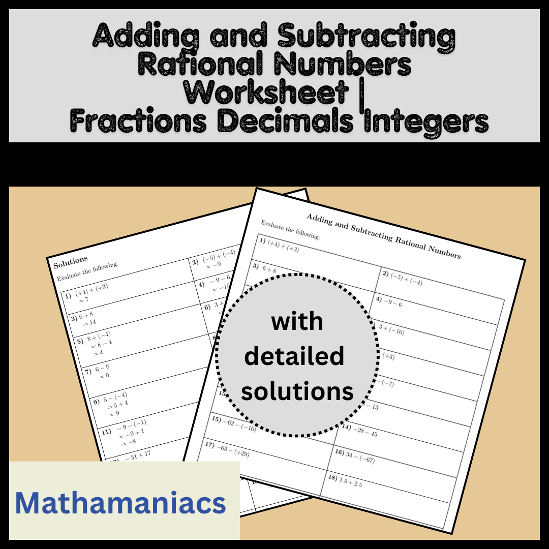 Adding and Subtracting Rational Numbers Worksheet | Fractions Decimals ...