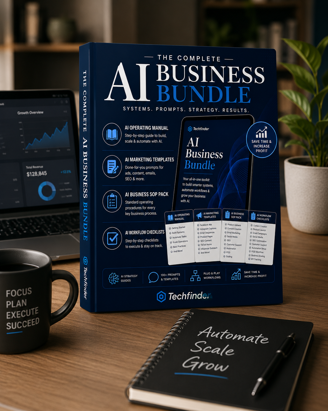 The complete AI business operating system — prompt framework, marketing system, case studies, KPI tracking, and a 90-day roadmap.