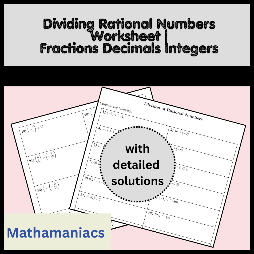 Dividing Rational Numbers Worksheet | Fractions Decimals Integers