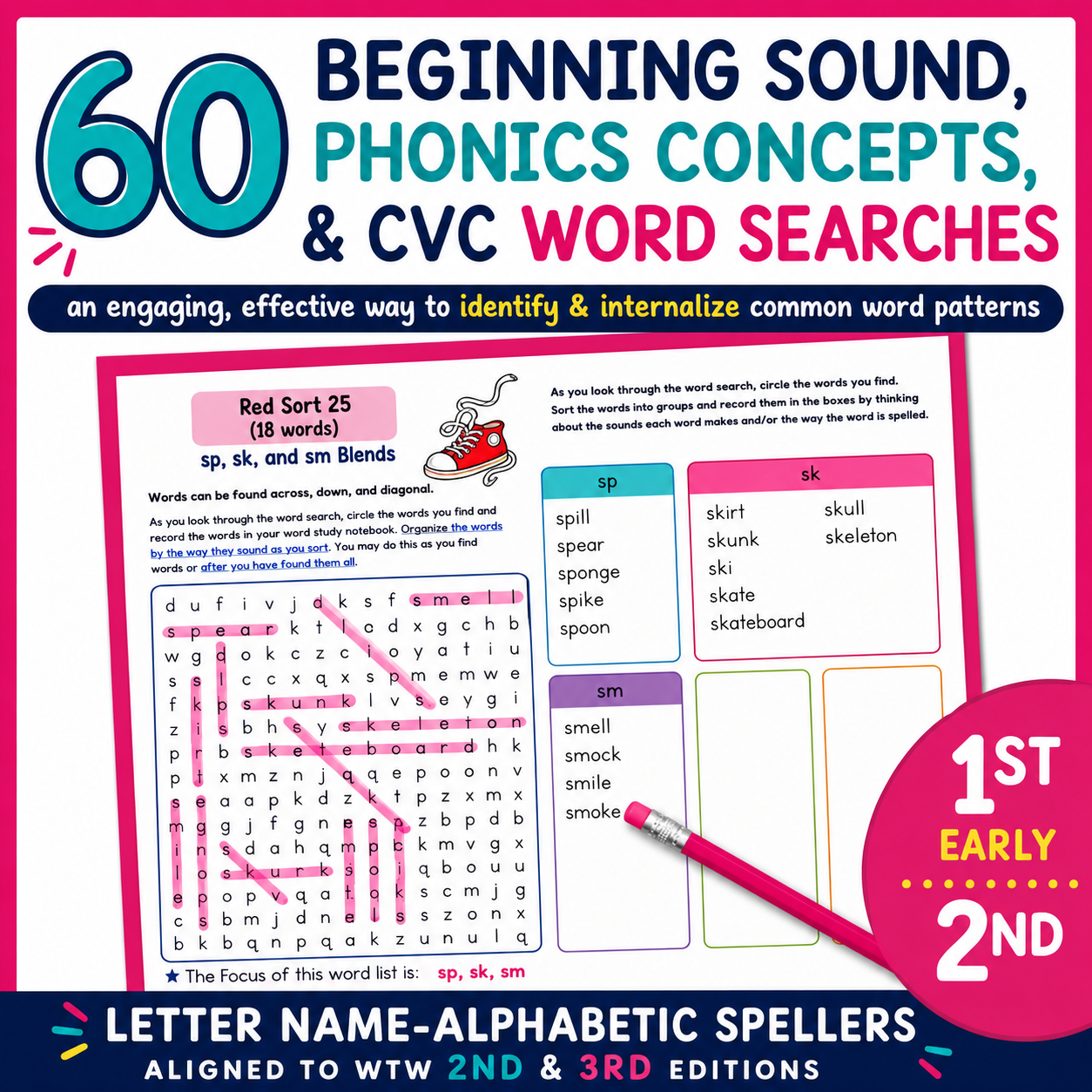 Phonics Word Search | 1st & 2nd Grade Spelling and Word Study Activities