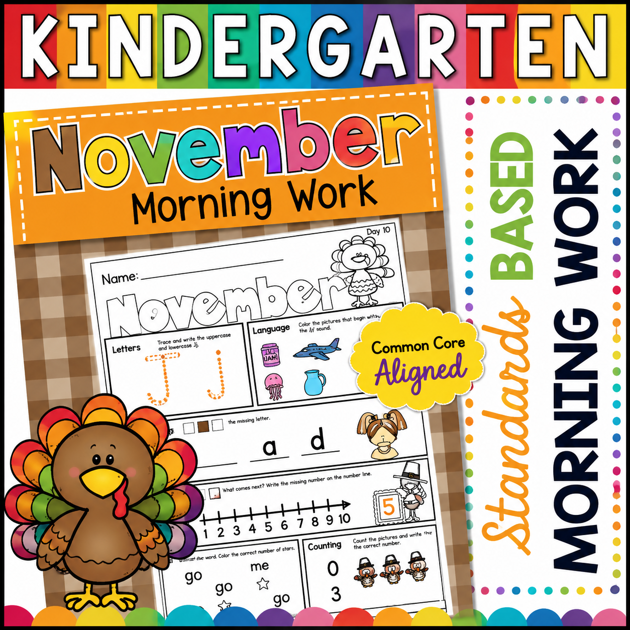 Kindergarten November Morning Work | Thanksgiving, Turkey-Themed Math, Reading & Phonics Activities