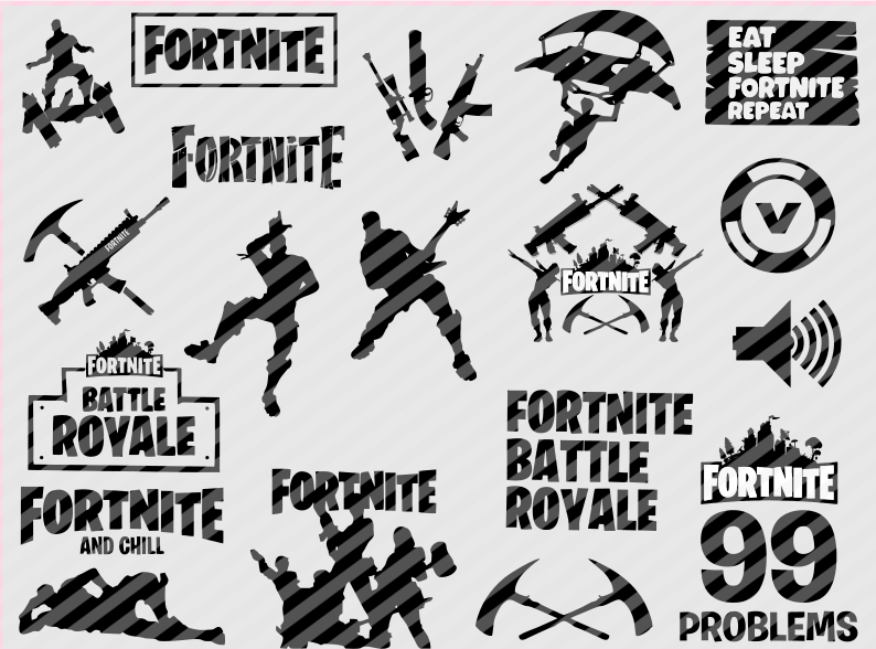 Gaming clipart bundle featuring gamer sayings, battle royale themed designs, character silhouettes and party graphics