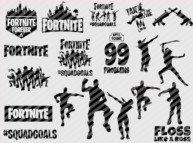 Gaming SVG files including squad goals designs, gamer emotes, victory graphics and battle royale inspired cut files