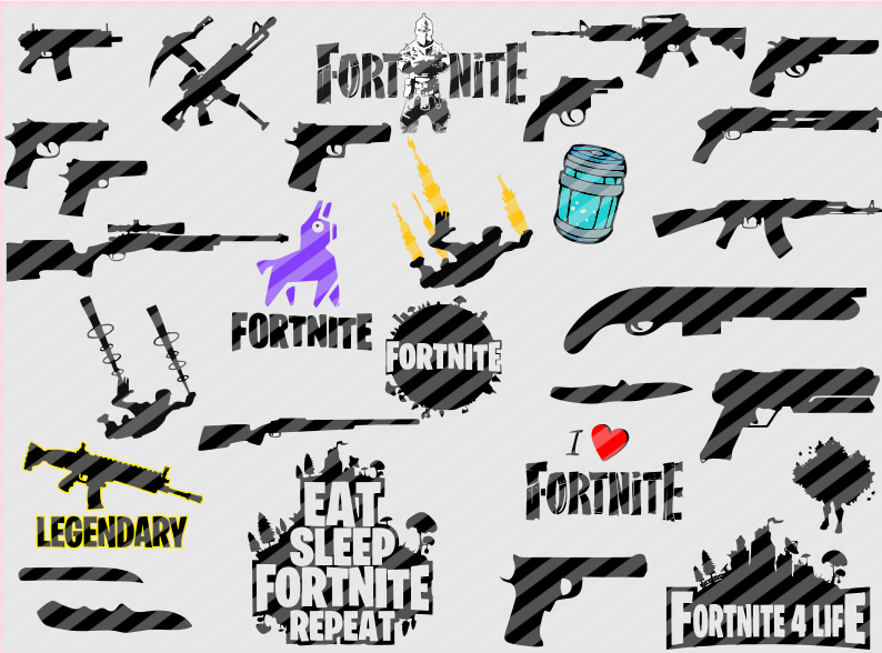 Gamer SVG bundle preview showing gaming logos, loot graphics, character silhouettes and gaming themed cut files