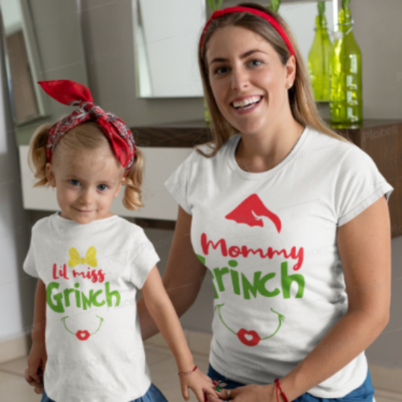 Family Christmas shirt SVG bundle with Mommy Grinch, Daddy Grinch, Baby Grinch and matching family holiday designs