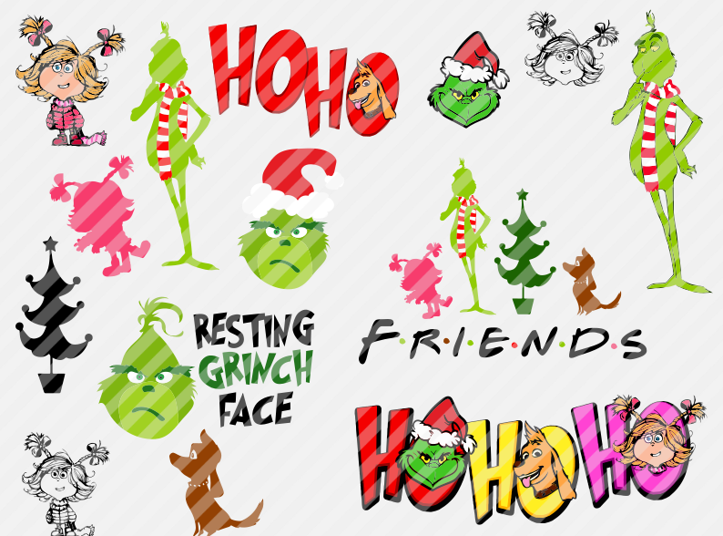 Funny Christmas SVG bundle with Ho Ho Ho designs, Resting Grinch Face graphics and holiday sayings