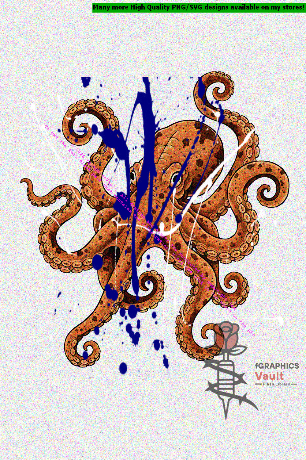 Detailed Japanese octopus tattoo artwork with flowing tentacles