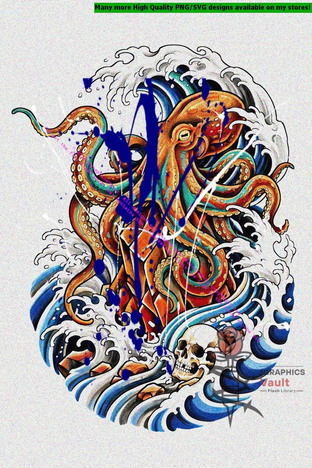 Neo traditional irezumi octopus flash collection artwork