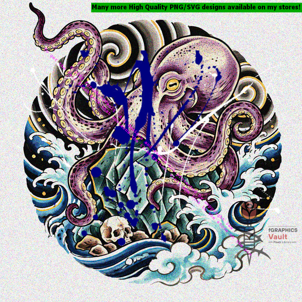 Japanese octopus neo traditional irezumi tattoo flash design