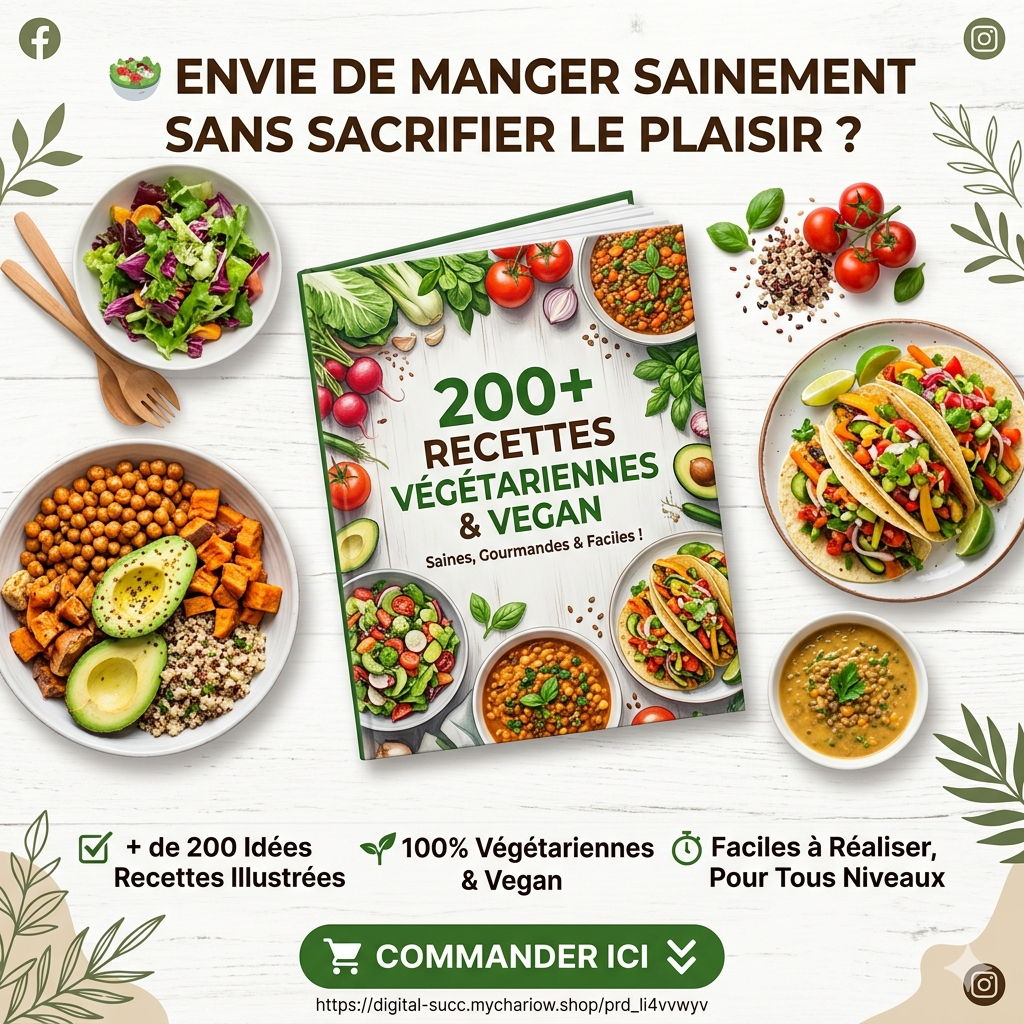 Livre de recettes végétariennes et vegan avec plus de 200 idées de plats healthy, gourmands, variés et faciles à préparer au quotidien