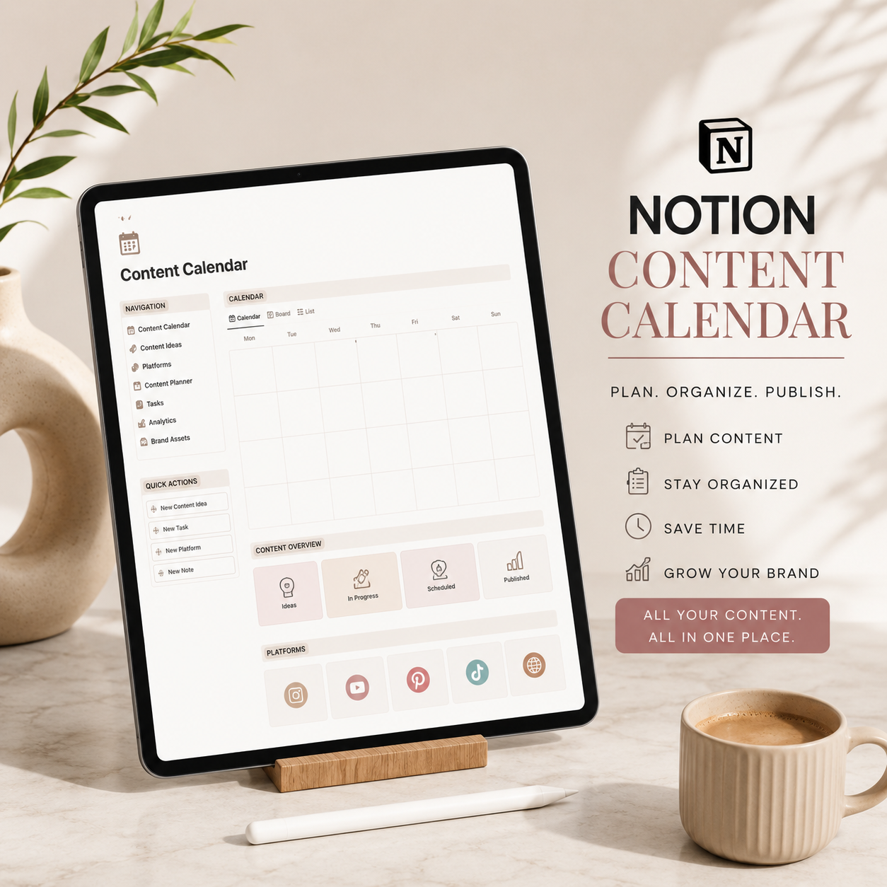 All-in-One Notion Content Planner & Calendar (Instagram, YouTube, Blog