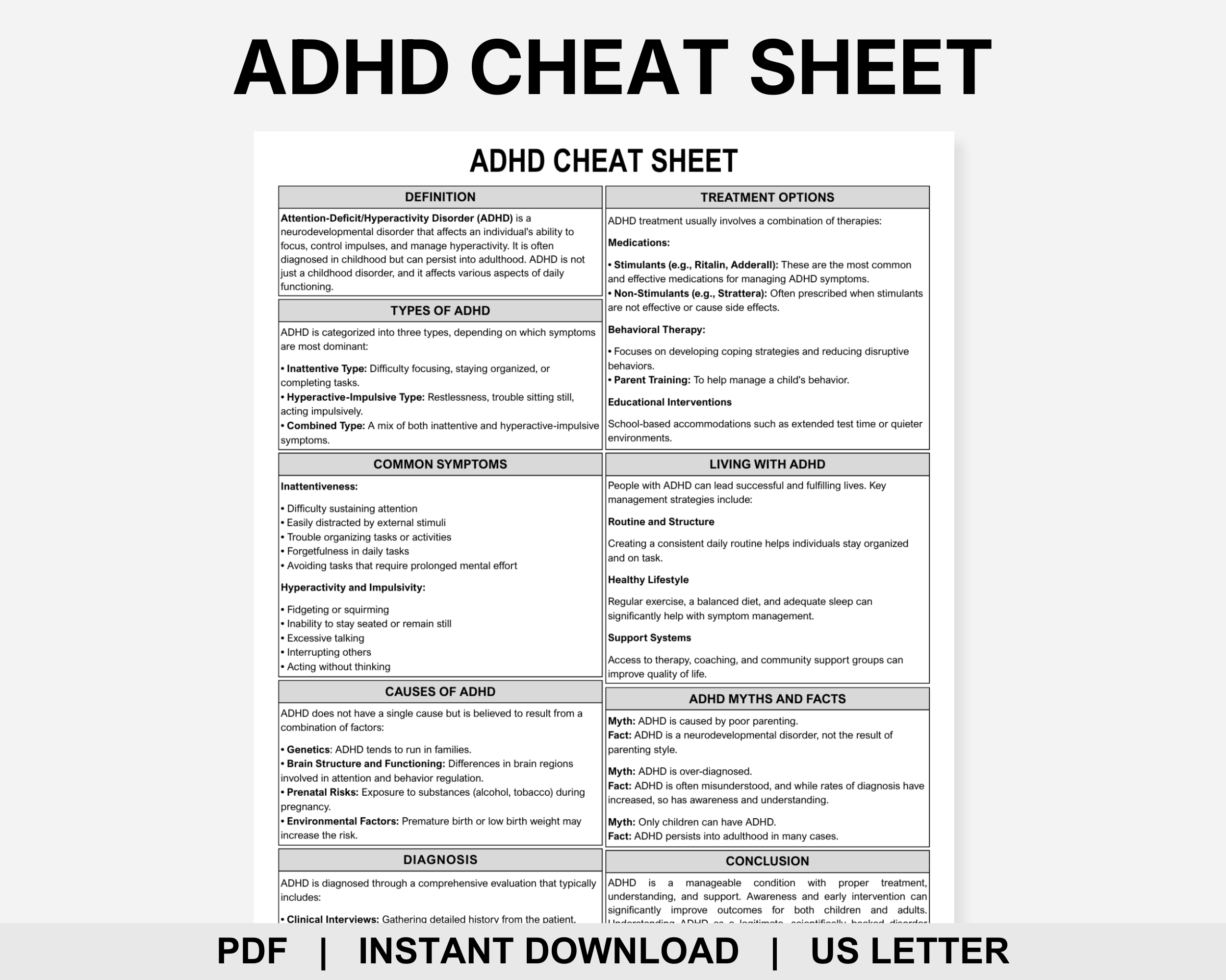 ADHD Cheat Sheet, Attention Deficit Hyperactivity Disorder, Autism ...