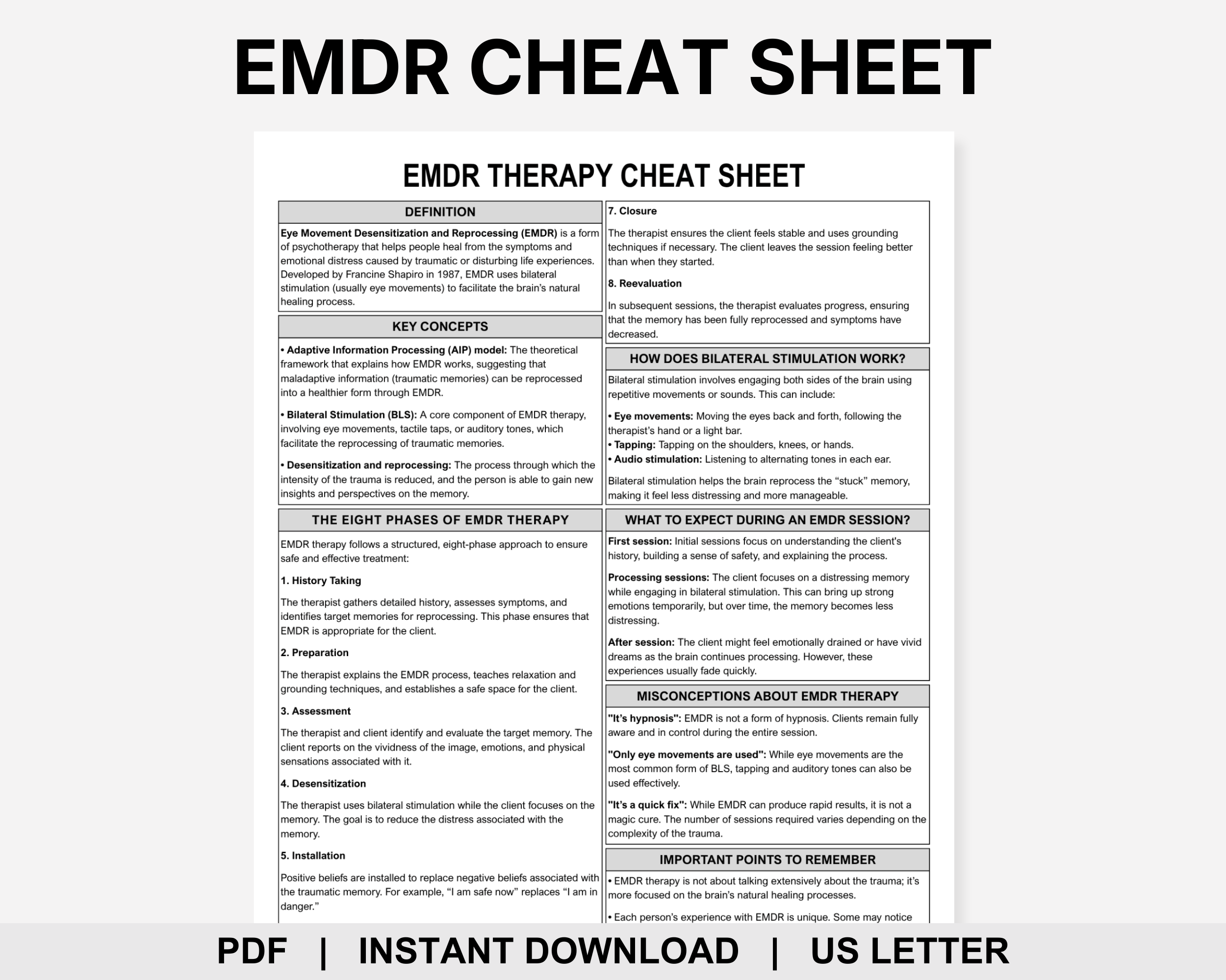 EMDR Therapy Cheat Sheet, Eye Movement Desensitization and Reprocessing ...