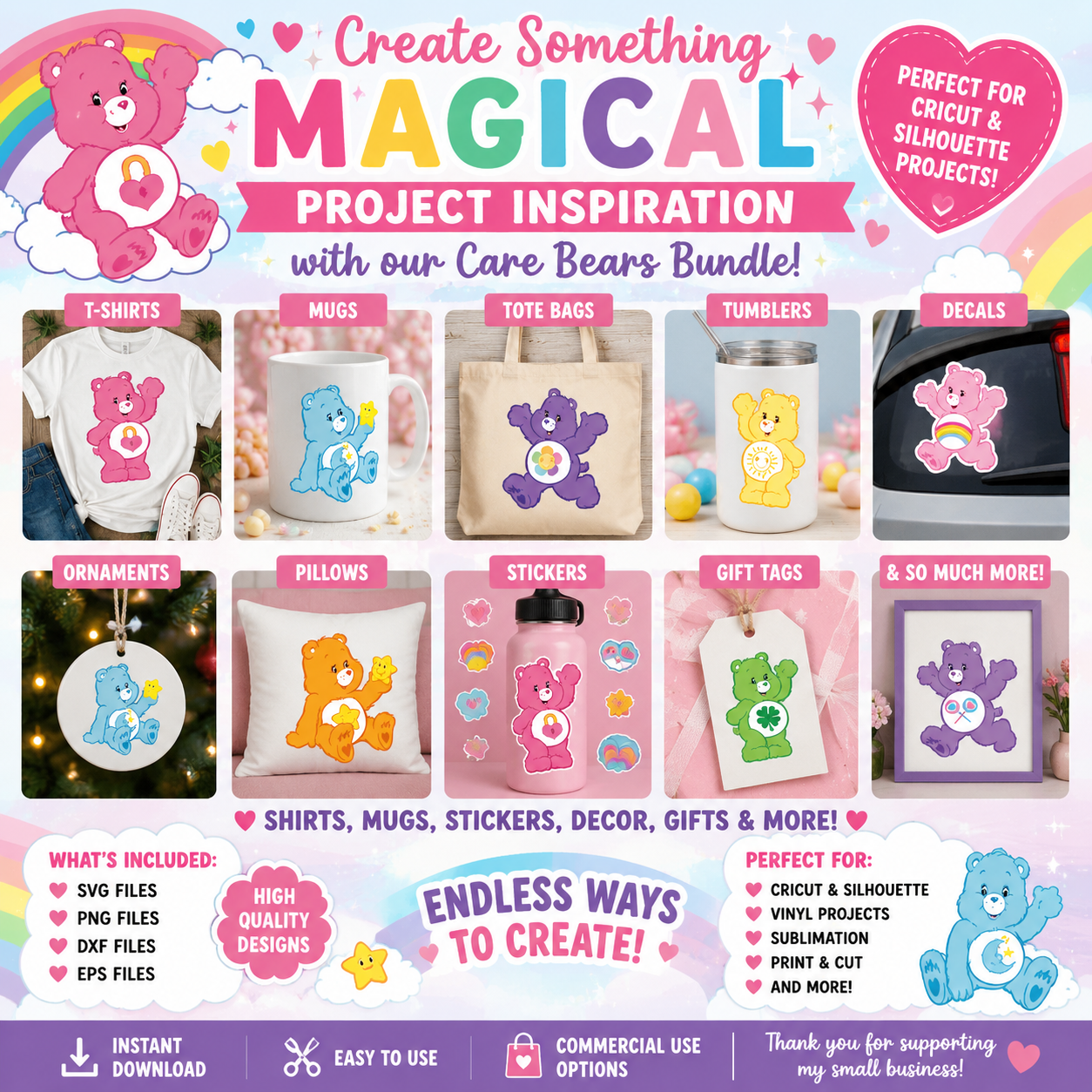 Project inspiration for care bears svg bundle to make with cricut or silhouette cutting machines