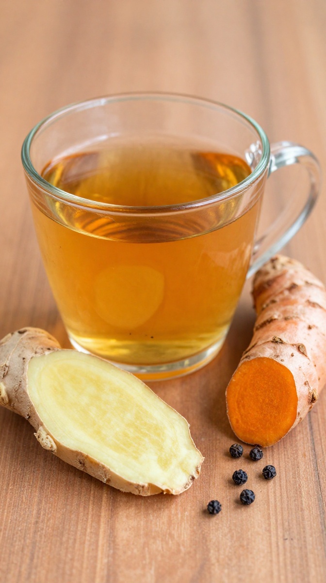 Turmeric tea for Bloating Relief with fresh ginger and turmeric root