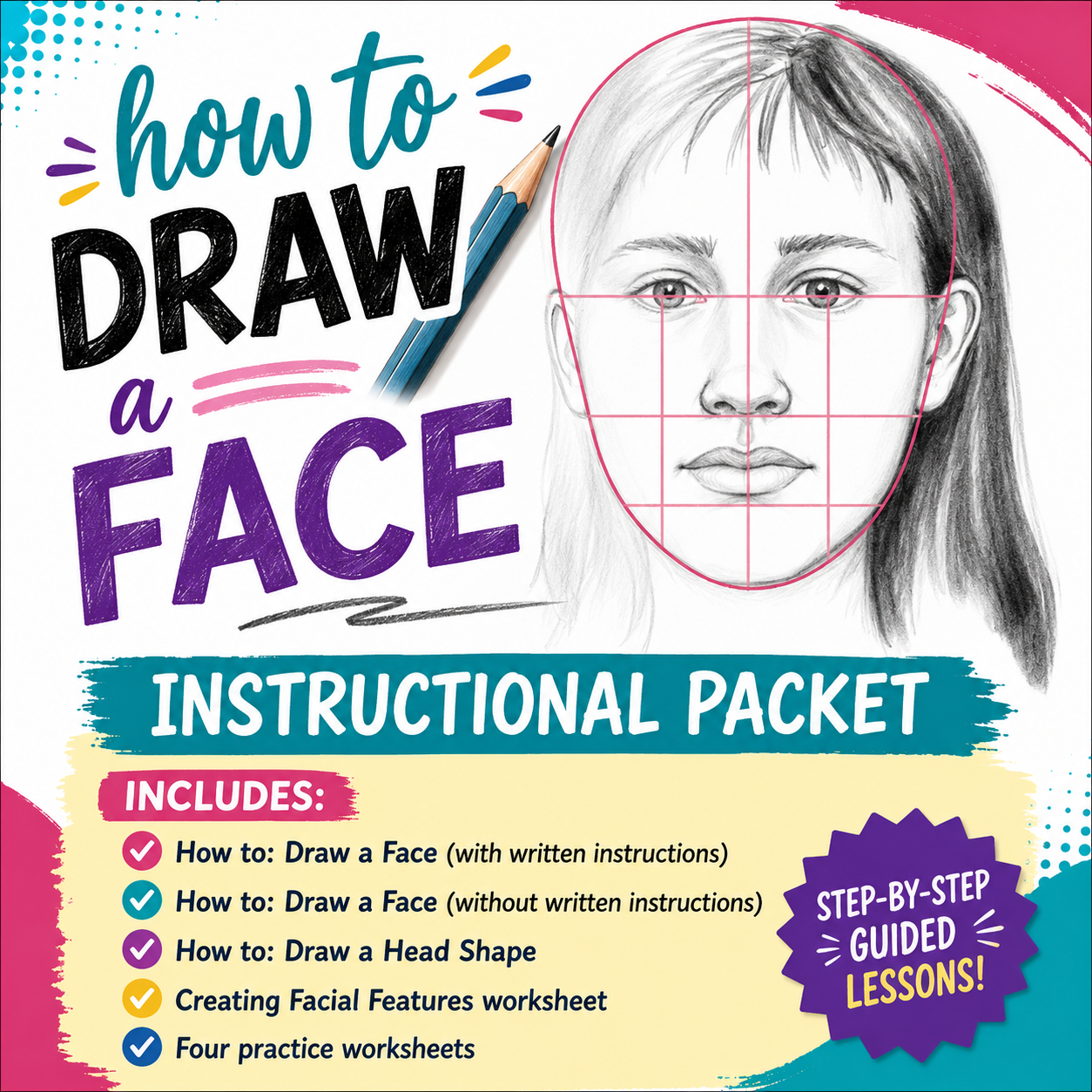 How to Draw a Face | Step-by-Step Instructional Drawing Packet