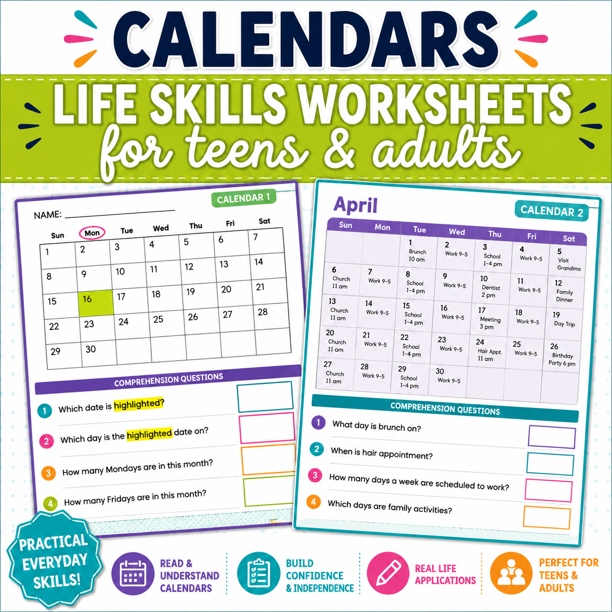 Reading Calendars Worksheets | Calendar Reading & Time Skills Activities