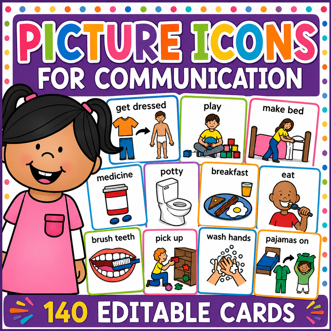 Visual Communication Picture Icons & Schedule Cards | 140 Editable Autism & Special Education PCS