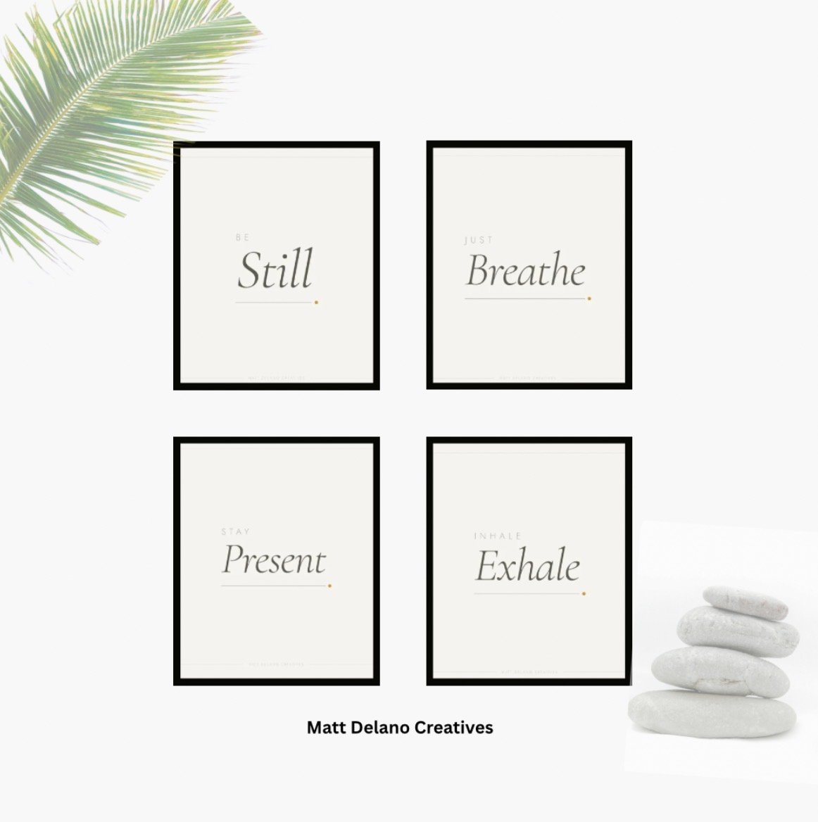The collection brings together Be Still, Stay Present, Just Breathe, and Inhale Exhale as a unified exploration of stillness expressed through minimalist form and intentional design, where each piece reflects balance, breath, and quiet presence.