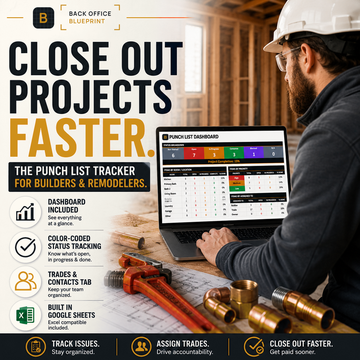 Punch List Tracker spreadsheet for construction project closeout — Back Office Blueprint